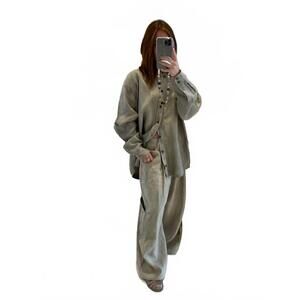 NEW LUNA DEL PINAL llama fruit hemp with pericon flower cargo shirt in green